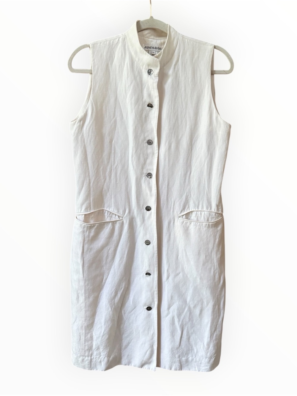 Vintage white silk and linen white Jones & Co. sleeveless vest dress